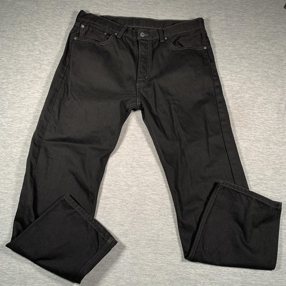 Levis 505 Jeans Mens 38x32 Black Straight Leg Denim Classic Fit Five Pocket - Picture 1 of 11